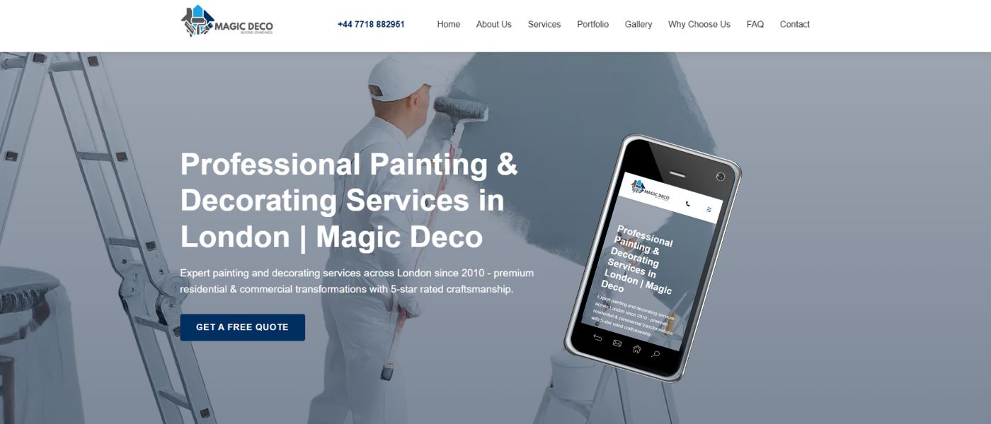 Secure modern website for Magic Deco painting and decorating services in Luton