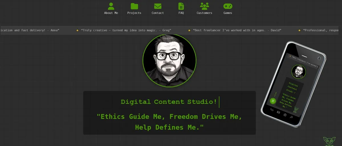 Modern responsive portfolio website for freelancer web designer with cybersecurity focus